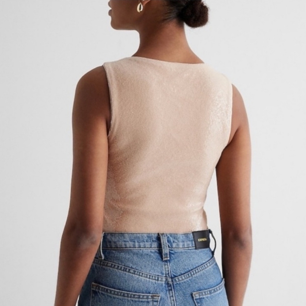 Express‎ Elevated Cream Sequin Sleeveless Crew Ne… - image 4